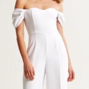 Abercrombie & Fitch White Off the Shoulder Jumpsuit